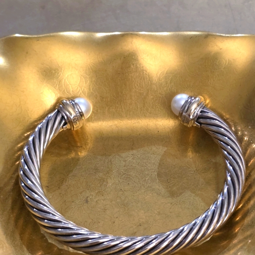 Classic David Yurman Pearl, 14K Gold, and Silver Cable Bracelet